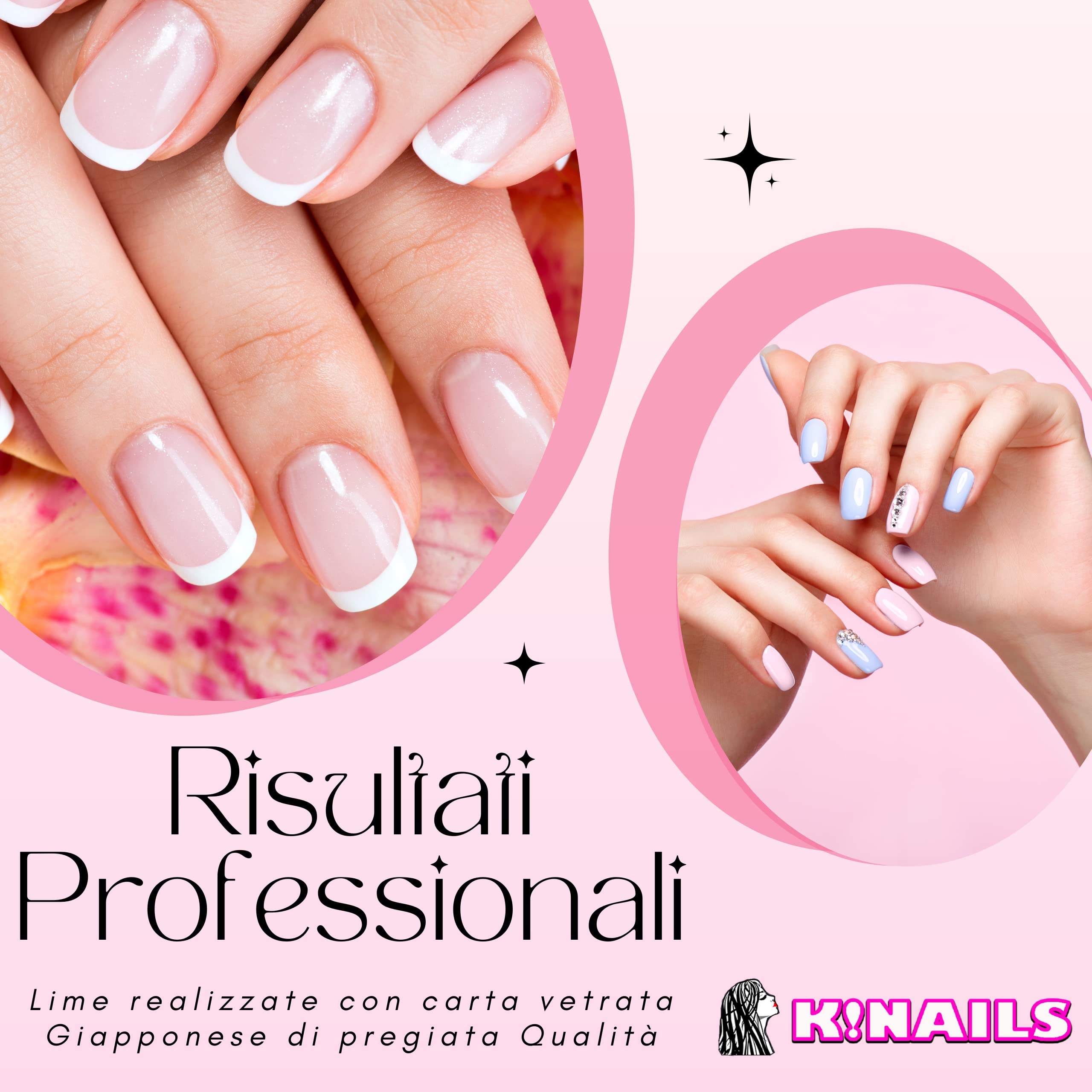 K!NAILS Lime per Unghie 100 180 - Lime Professionali con Carta Abrasiva Giapponese Lavabili e Incartate Singolarmente - 10 Lima Unghie per Rimozione Gel Semipermanente e Ricostruzione Unghie