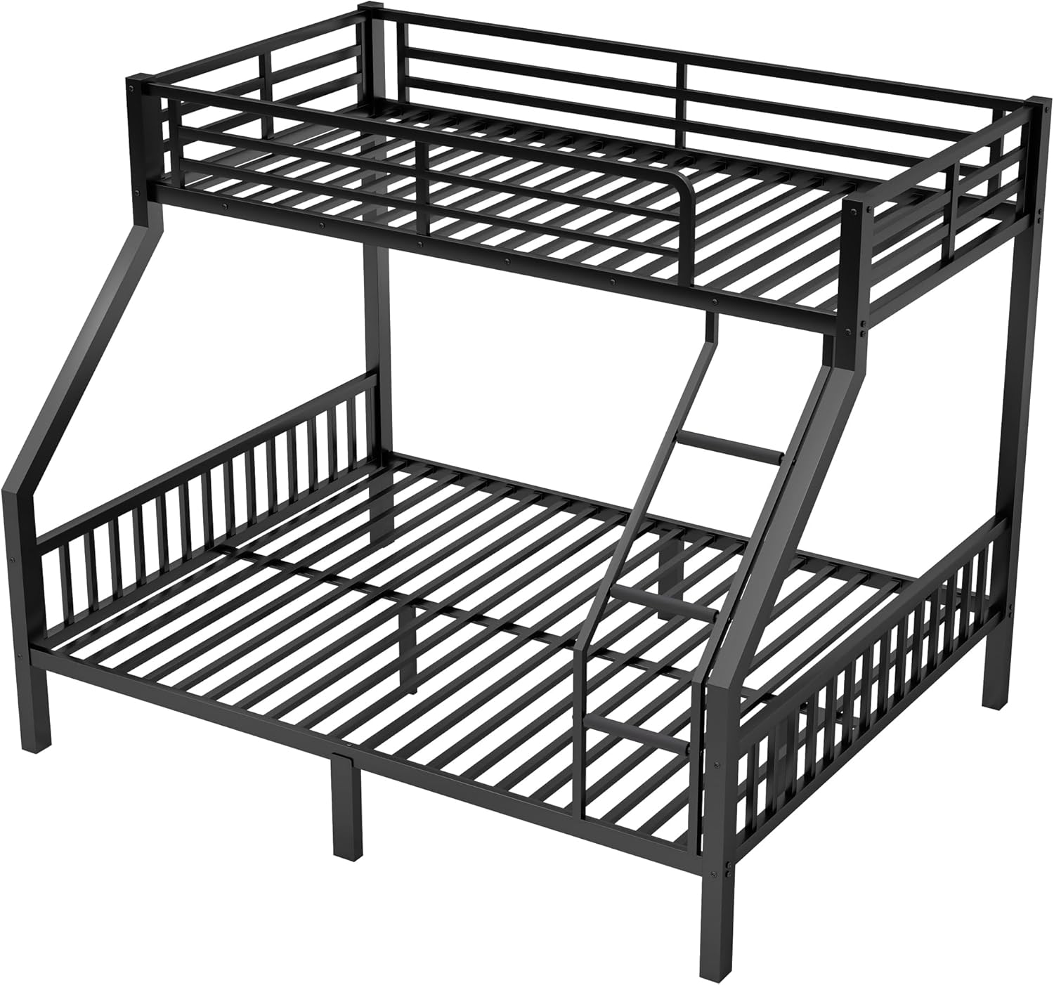 Queen Over Twin XL Bunk Bed for Adults Heavy Duty Bunk Bed with Safety Ladder, Full-Length Guardrails and Slats Support for Teens - Black
