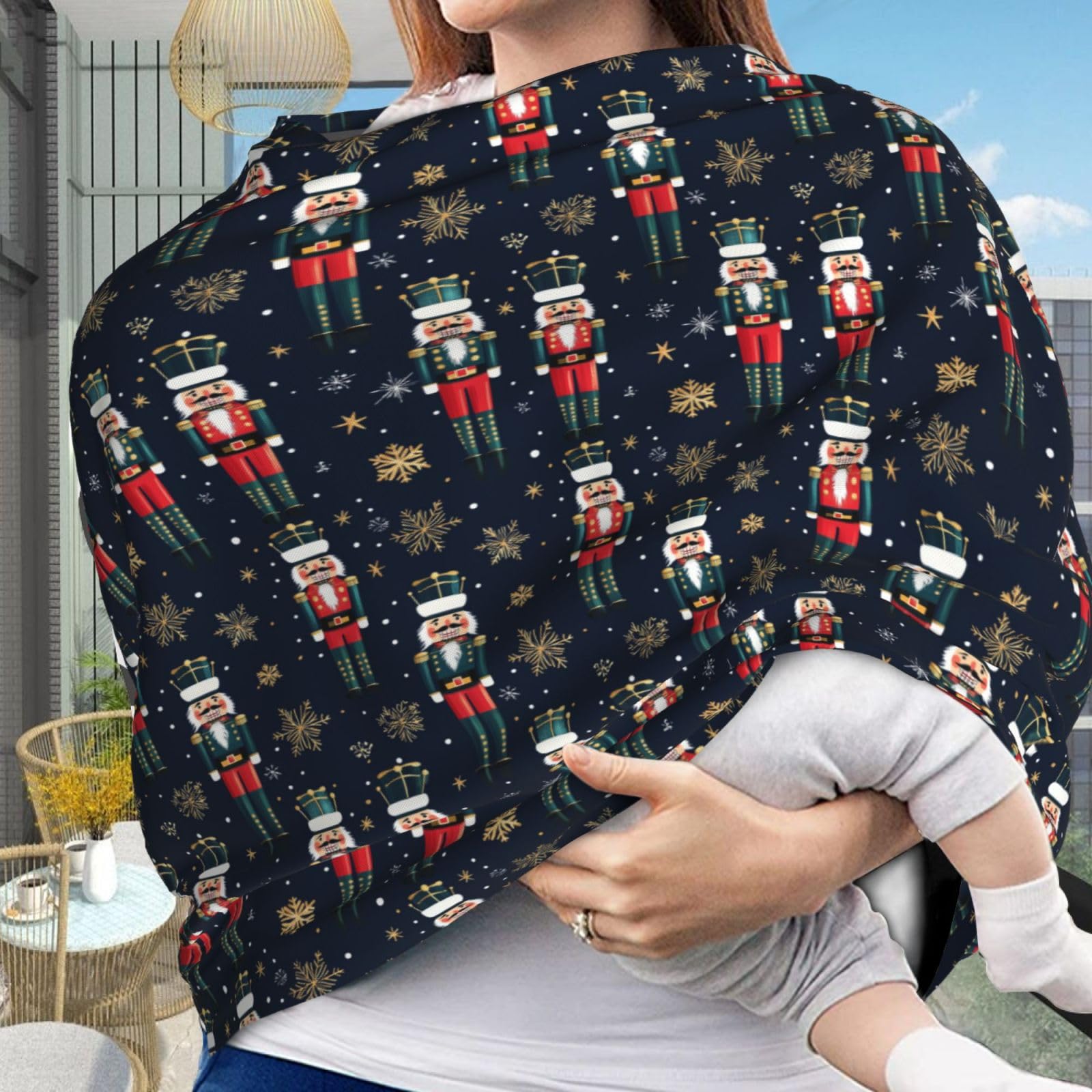 Muishi Nutcracker Soldiers with Snowflakes Baby Car Seat Covers Carseat Canopy Soft Infant Stroller Cover Nursing Breastfeeding Covers for Girls Boys Newborn
