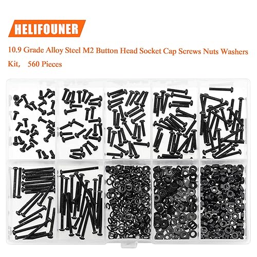 Miniatura 4 de 560 piezas M2 x 0.157 in 0.236 in 0.315 in 0.394 in 0.472 in 0.630 in 0.787 in, tornillo cabeza de botón, tornillos, arandelas, tuercas, kit de