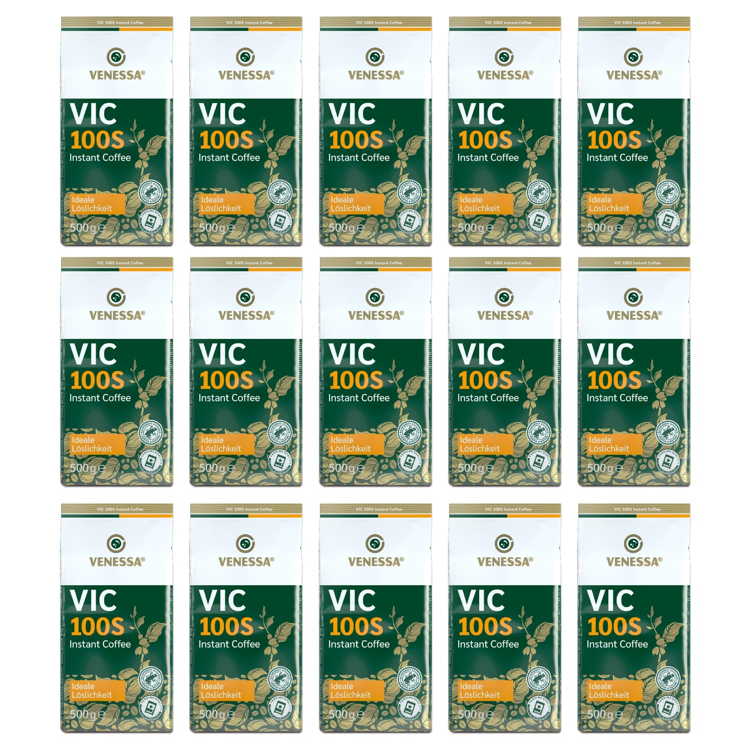 Venessa VIC 100 S - Café instantáneo soluble (15 x 500 g, café tostado, suave y redondo en sabor, café premium para máquinas expendedoras, gastronomía y empresas)