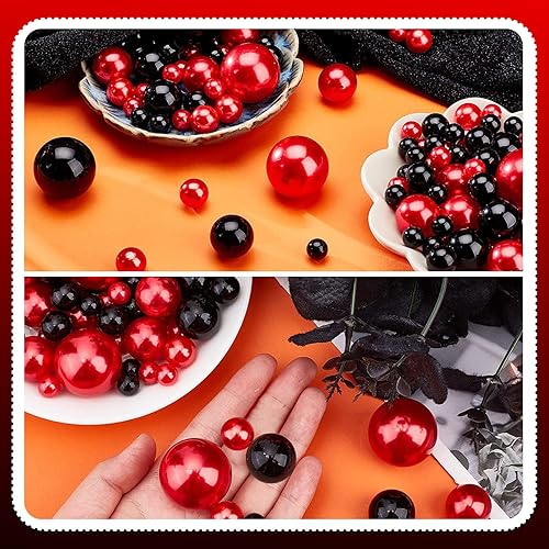 Miniatura 4 de Perlas flotantes negras y rojas  150 cuentas de perlas negras y rojas para jarrones de centros de mesa  Cuentas flotantes negras y rojas de 8140.787