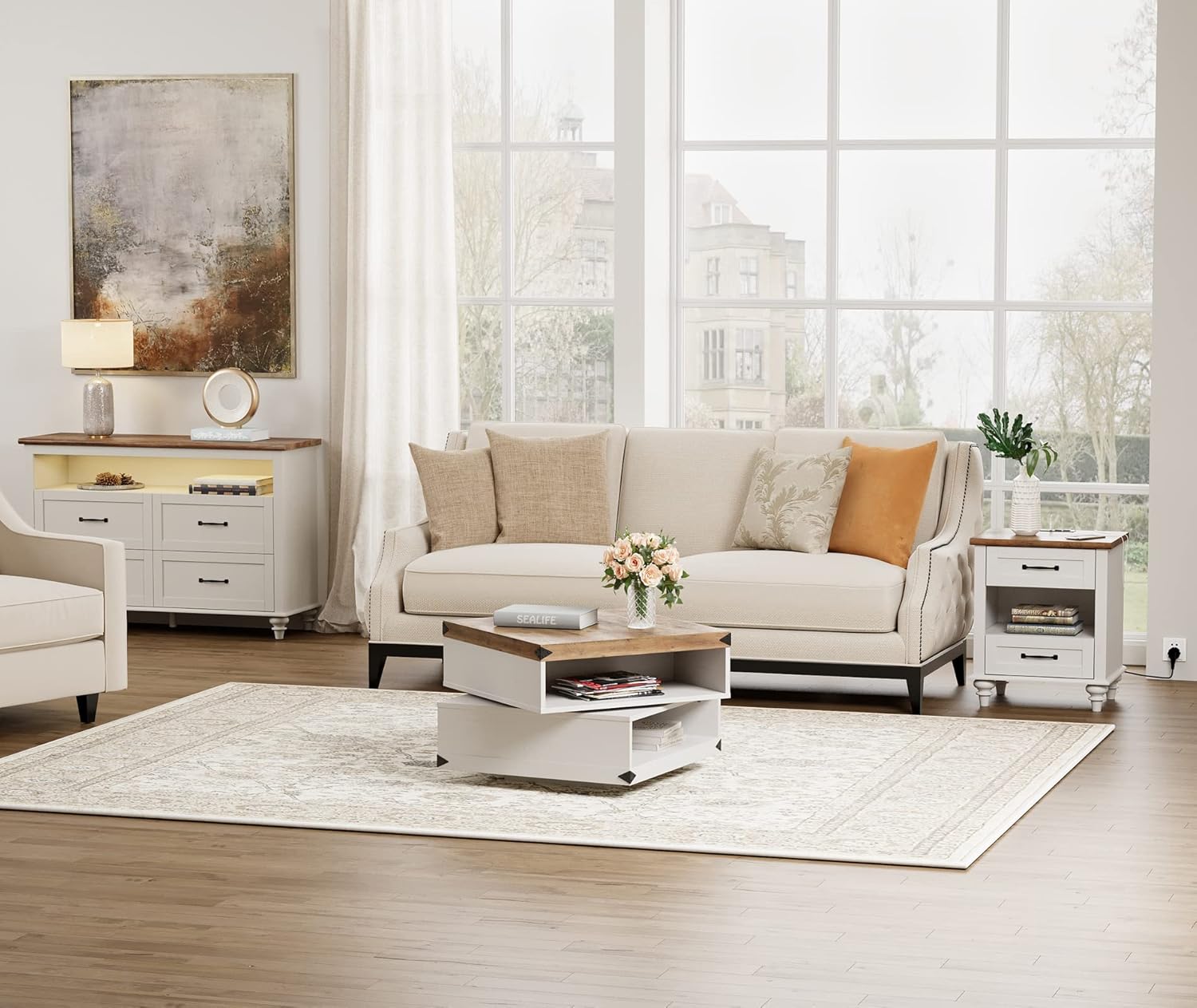 WAMPAT 3 Piece Table Set for Living Room, Square Coffee