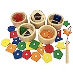 Dailyfunn Montessori Toy Wooden Sorting Cup&Fishing Game 2-in-1 Colors Shapes Sorting Matching Learning Toys for Toddlers 1-3 Year Old