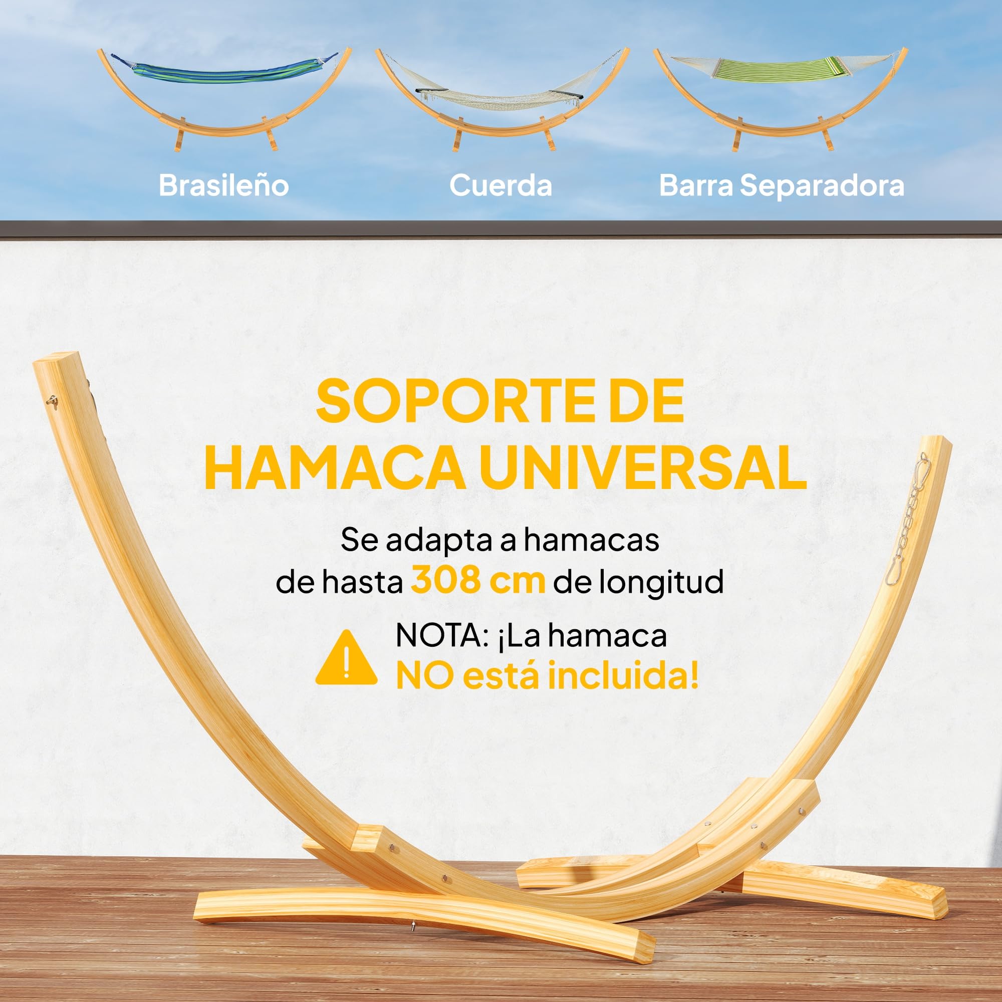 Outsunny Soporte para Hamaca de Madera 325x120x118 cm Estructura para Hamaca Carga 120 kg para Jardín Terraza Balcón Natural