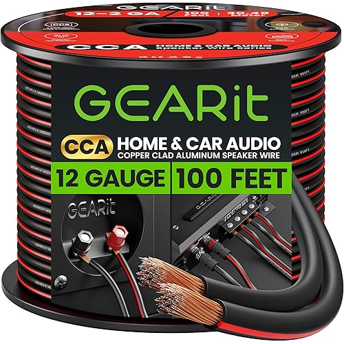 12AWG Speaker Wire, GearIT Pro Series 12 AWG Gauge Speaker Wire Cable (100 Feet / 30.48 Meters) Great Use for Home Theater Speakers and Car Speakers Black