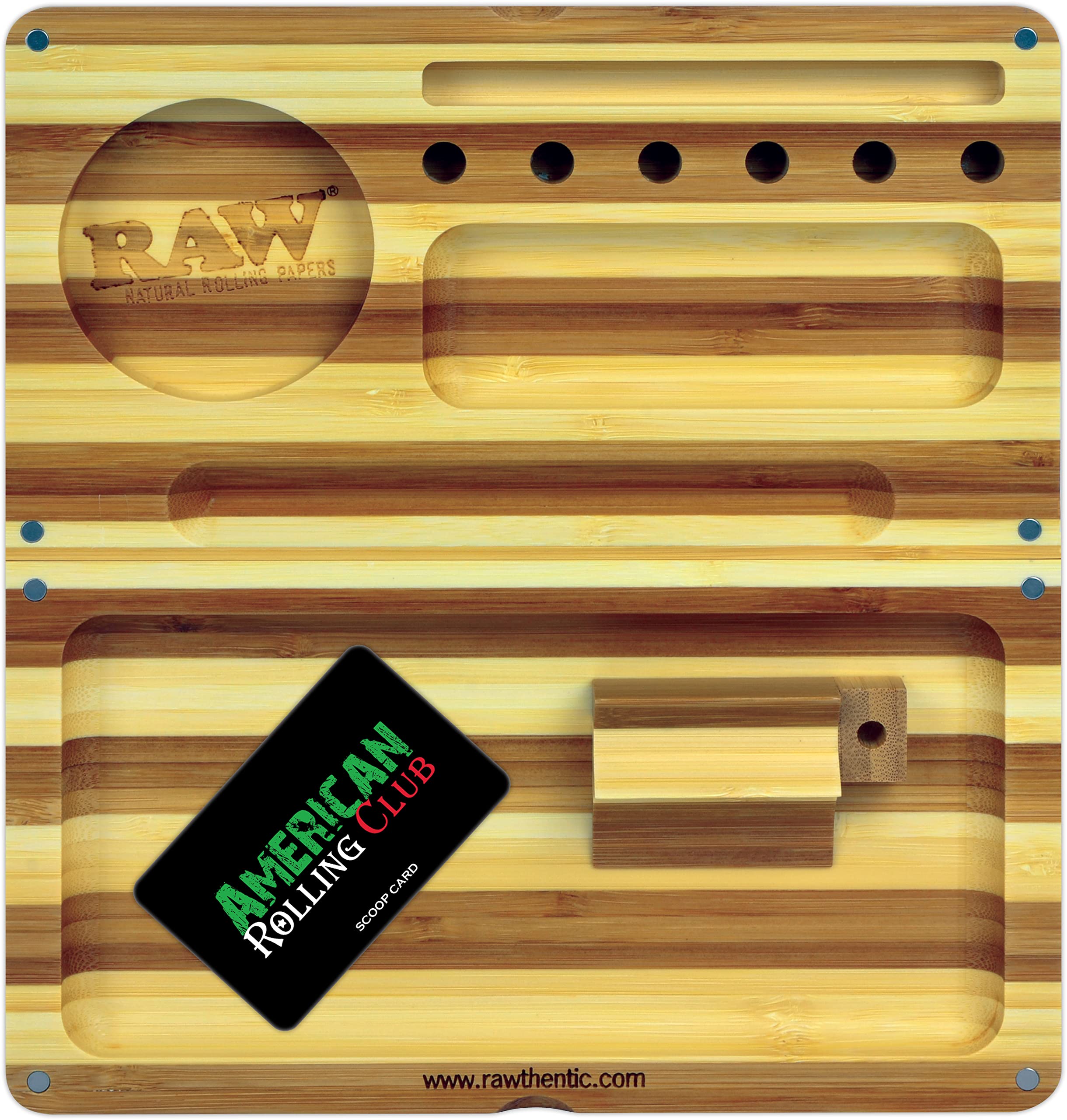 Amazon.com: RAW Bamboo Striped Magnetic Backflip Limited Edition Handmade Rolling  Tray | for Rolling Papers and Prerolled Cones with Tips, Includes American  Rolling Club Scoop Card : Health & Household