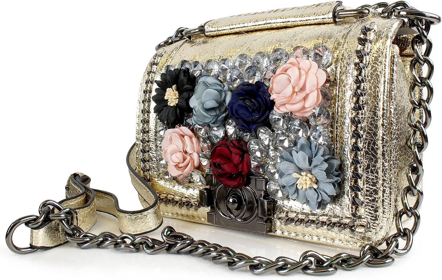 Tiana Marie Womens Designer Inspired Quilted Small Flap Handbag Long Adjustable Chain Strap
