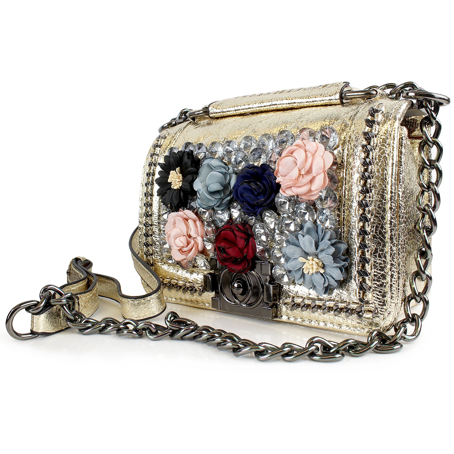 Tiana Marie Womens Designer Inspired Quilted Small Flap Handbag Long Adjustable Chain Strap