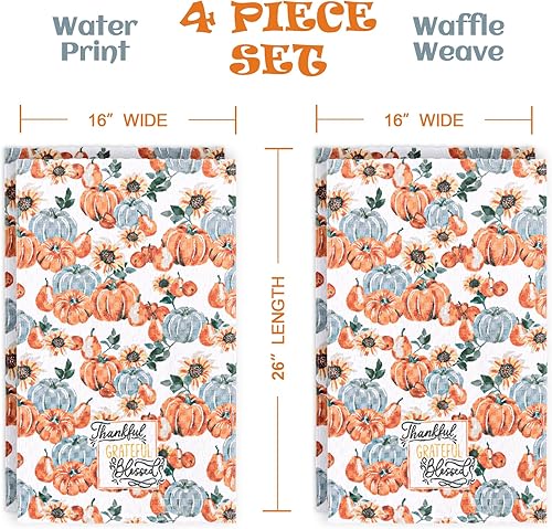 Miniatura 3 de VOOVA & MOVAS Toallas de mano de otoño para baño, 100 % algodón, 16 x 26 pulgadas, toalla decorativa de calabaza azul otoñal para el baño, toallas