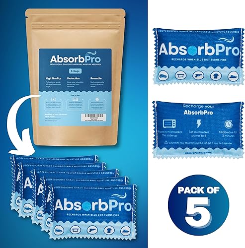 Miniatura 7 de Bolsa deshumidificadora recargable, paquete de 5 unidades, 3.53 oz (3.53 oz), absorbentes de humedad reutilizables, paquetes de gel de sílice para