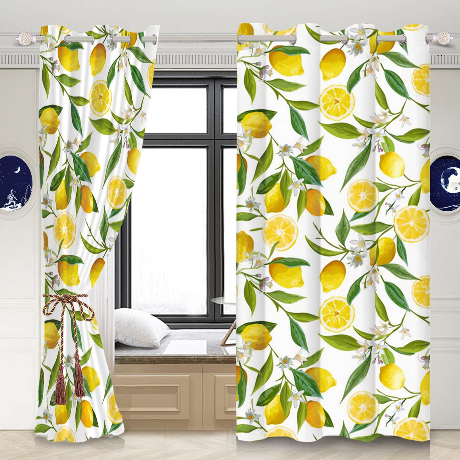 Amazon.com: DORCEV Lemon Kitchen Curtains Mint and Yellow