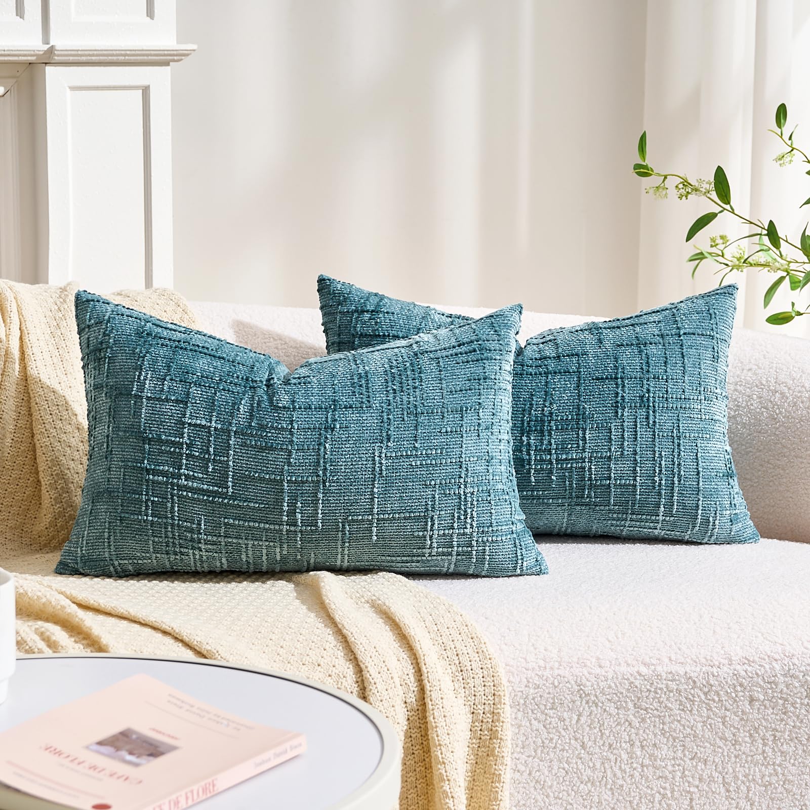 Kissenbezug Sofa 30x50 cm Kissen See Blau Chenille Kissenhülle Dekorative Sofakissen Couchkissen Dekokissen Kopfkissenbezug Cushion Covers Weich Deko für Couch Schlafzimmer Wohnzimmer 2er Set