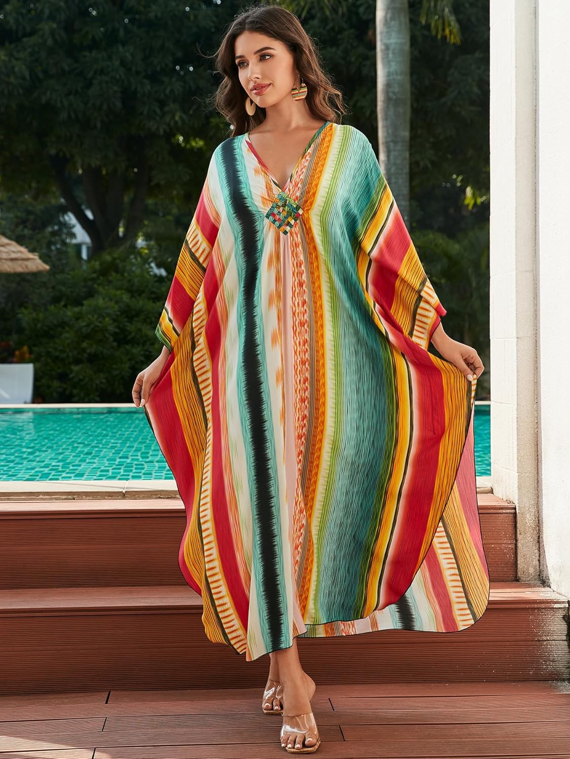 Women's Plus Size Kaftan Dress – Plus Size Maxi Dress Moo Moos Beach Cover Up,Bathing Suit Cover-Up Loungewear - Image 3