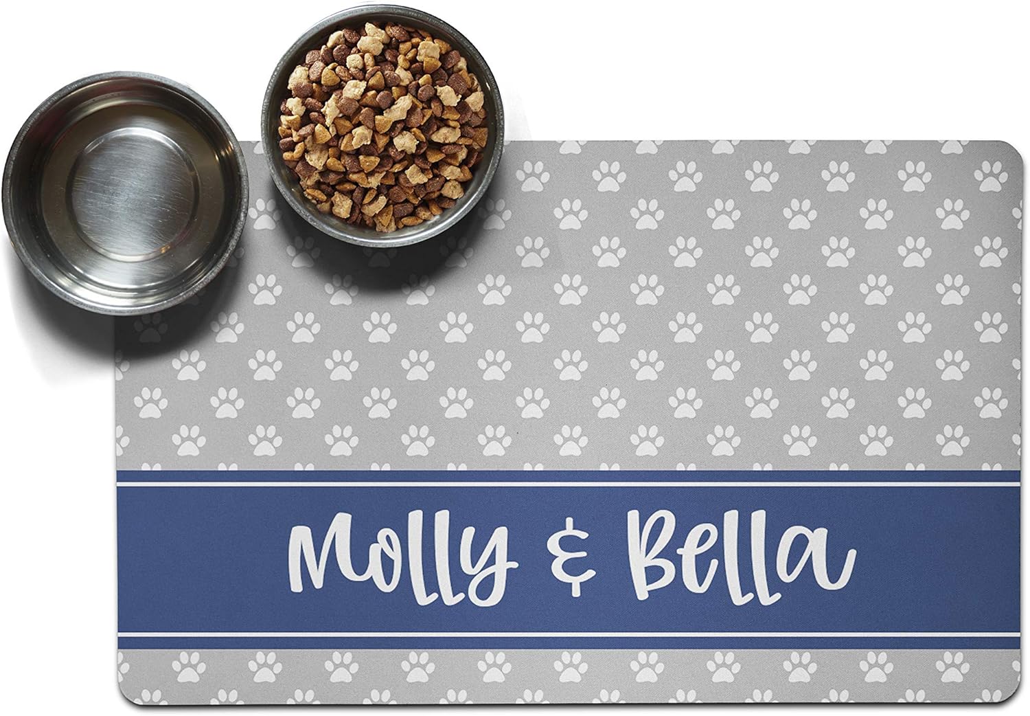Personalized Pet Mat - Waterproof & Non-Slip Pet Food Mat with Edges - Cats & Dogs Feeding Mats - Petfood, Water, Dish Bowls Pad - Gifts for Dog & Cat (14x24, Gray Paw Prints)