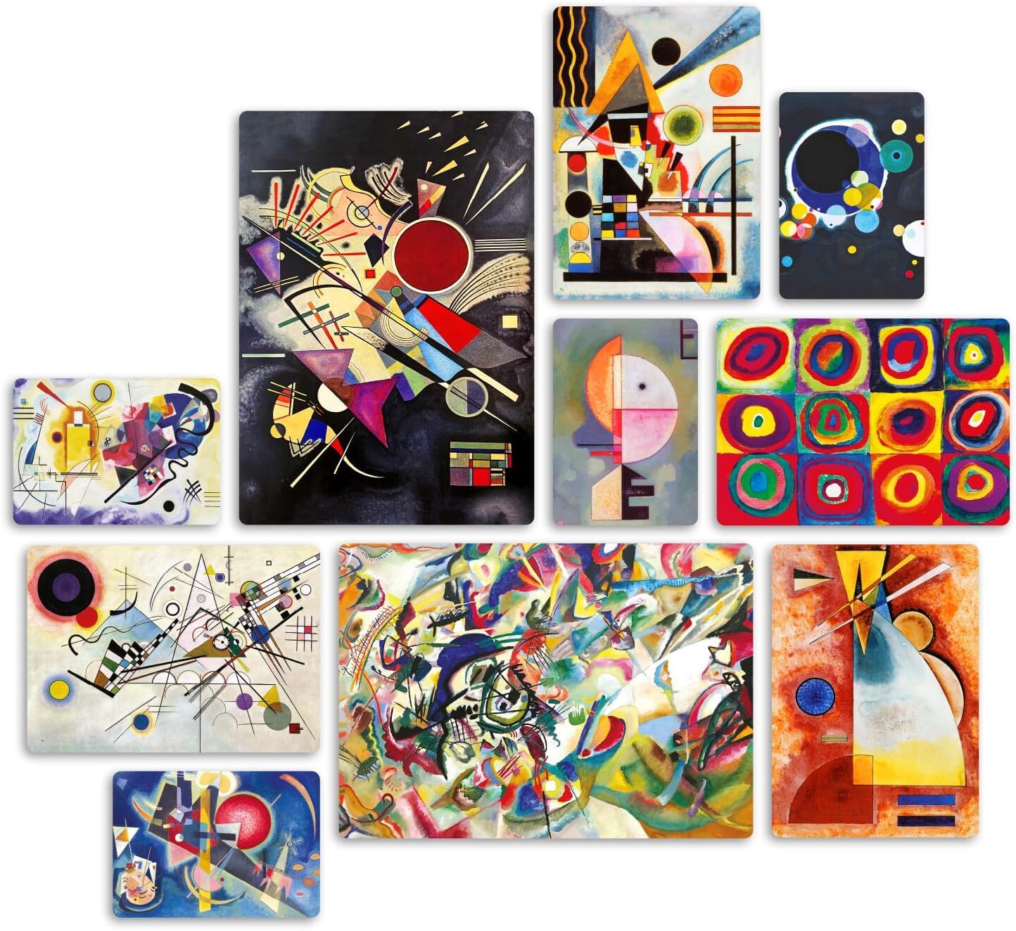 Giallobus - Ensemble de 10 peintures multi-panneaux - Vassily Kandinsky - Kandinsky 1 - Bois MDF - - 2 x 42x29,7cm - 4 x 29,7x21cm - 4 x 21x14,85cm - - Prêt à accrocher - Tableaux