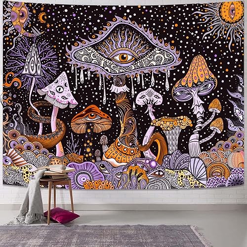 Miniatura 7 de Yeoiat Tapiz de hongos hippie para dormitorio, bonitos tapices estéticos de pared, para colgar en el dormitorio, sala de estar (seta, 44.00 x 60.00