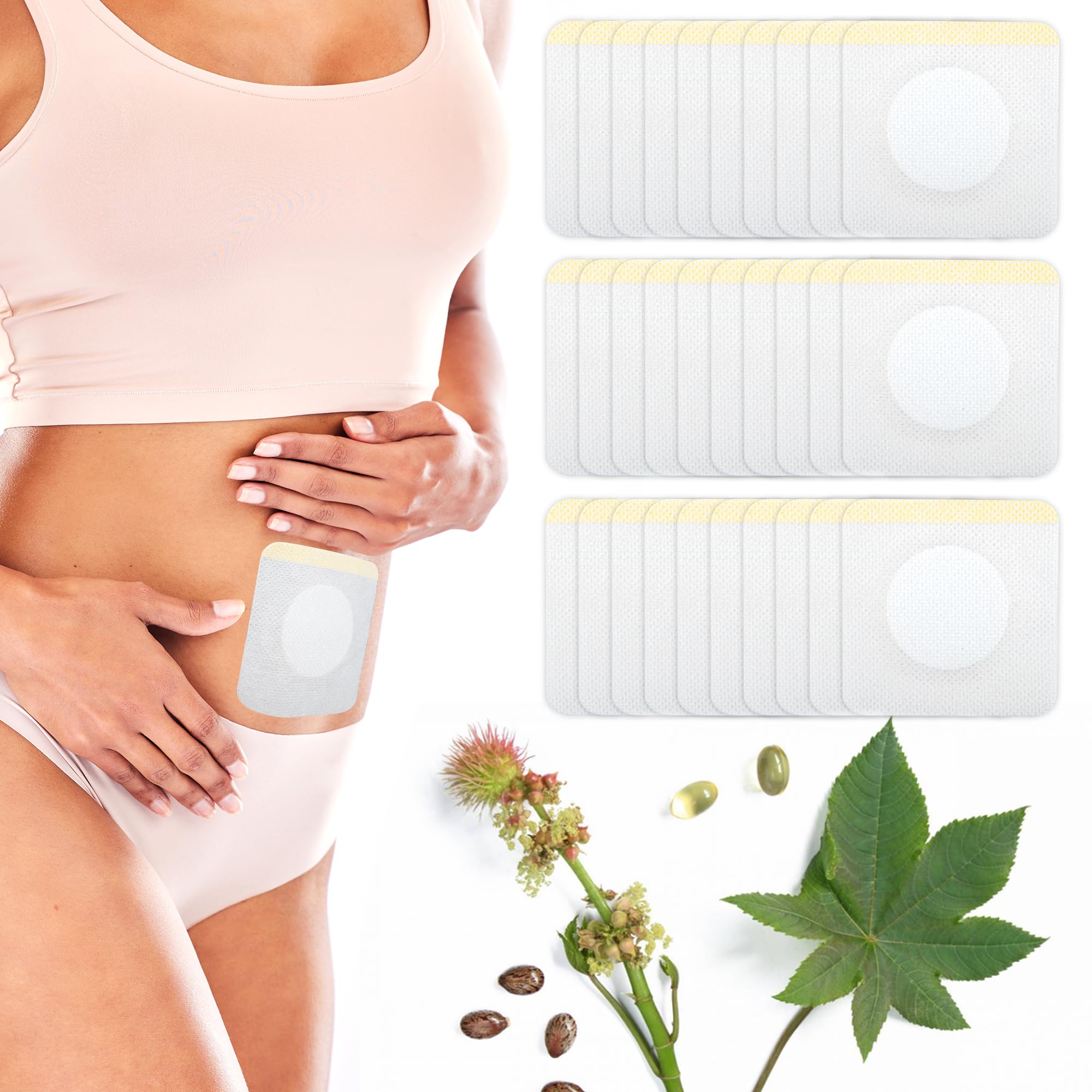 30Pcs Disposable Castor Oil Pack Wrap Patches Belly Button, Highly Absorbent Self-Adhesive Organic Cotton Castor Oil Packs Wrap, Easy to Use, Anti-Seepage(Oil Not Included)