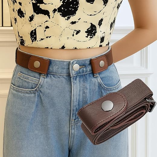 Cinto elástico sem fivela para homens e mulheres, cinto elástico sem fivela invisível com ajuste ajustável, cintura confortável para jeans, calças, viagens e uso diário, marrom