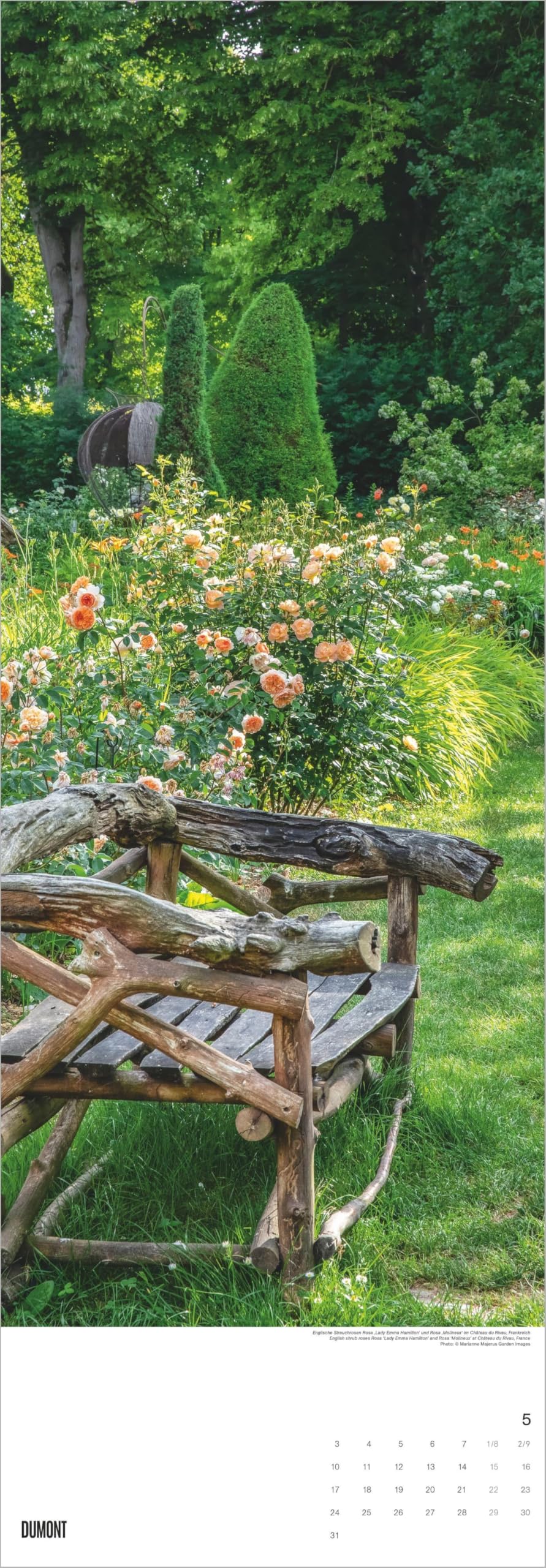 Gärten 2027: Wandkalender 34x98 cm mit 12 Gartenfotografien und sprachneutralem Kalendarium