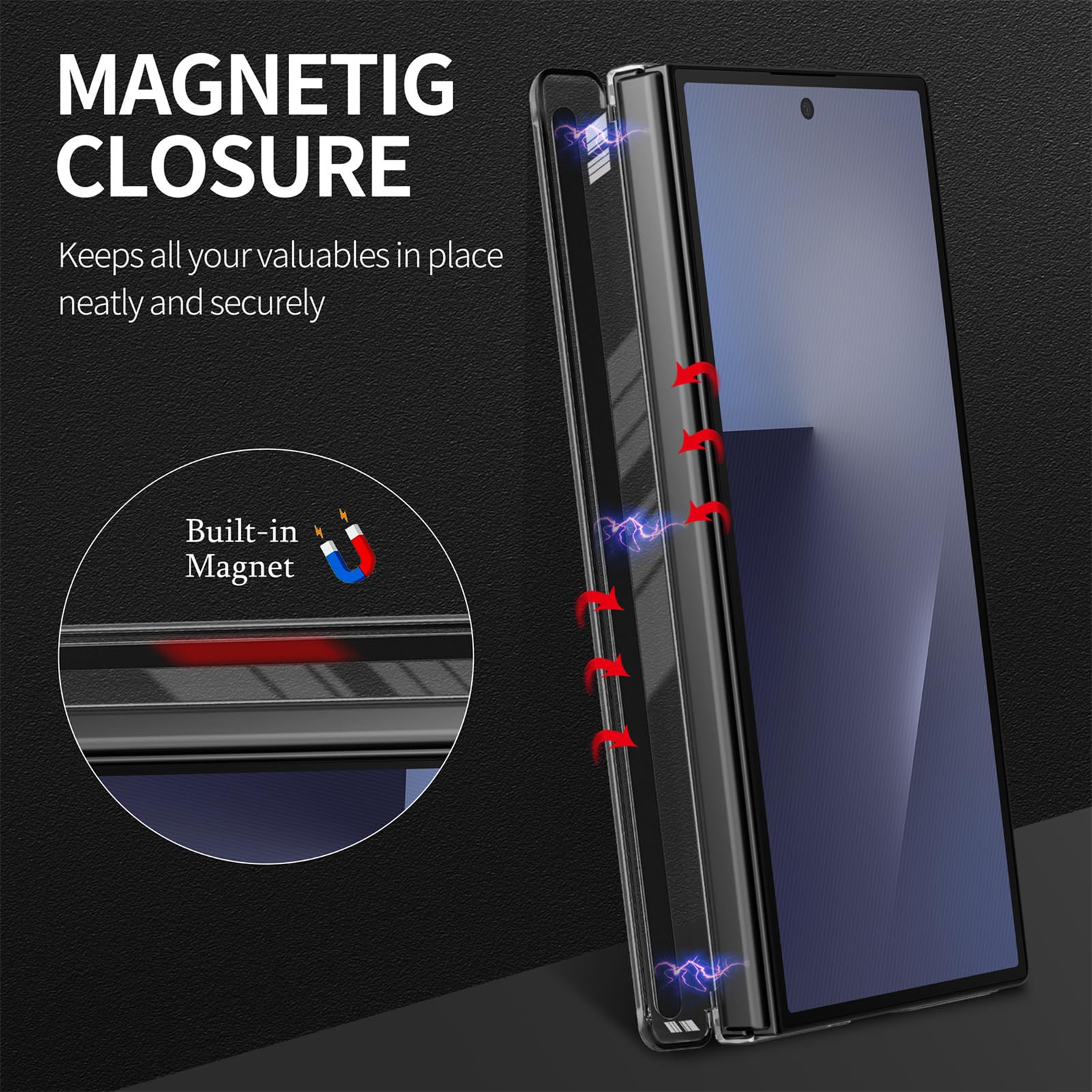 Funda De Cuero For Samsung Galaxy Z Fold 8 Ultra, Bisagra Chapada A Prueba De Golpes Cubierta del Teléfono Estilo Empresarial Antihuellas Magnética Succión Trasera Shell(Orange)