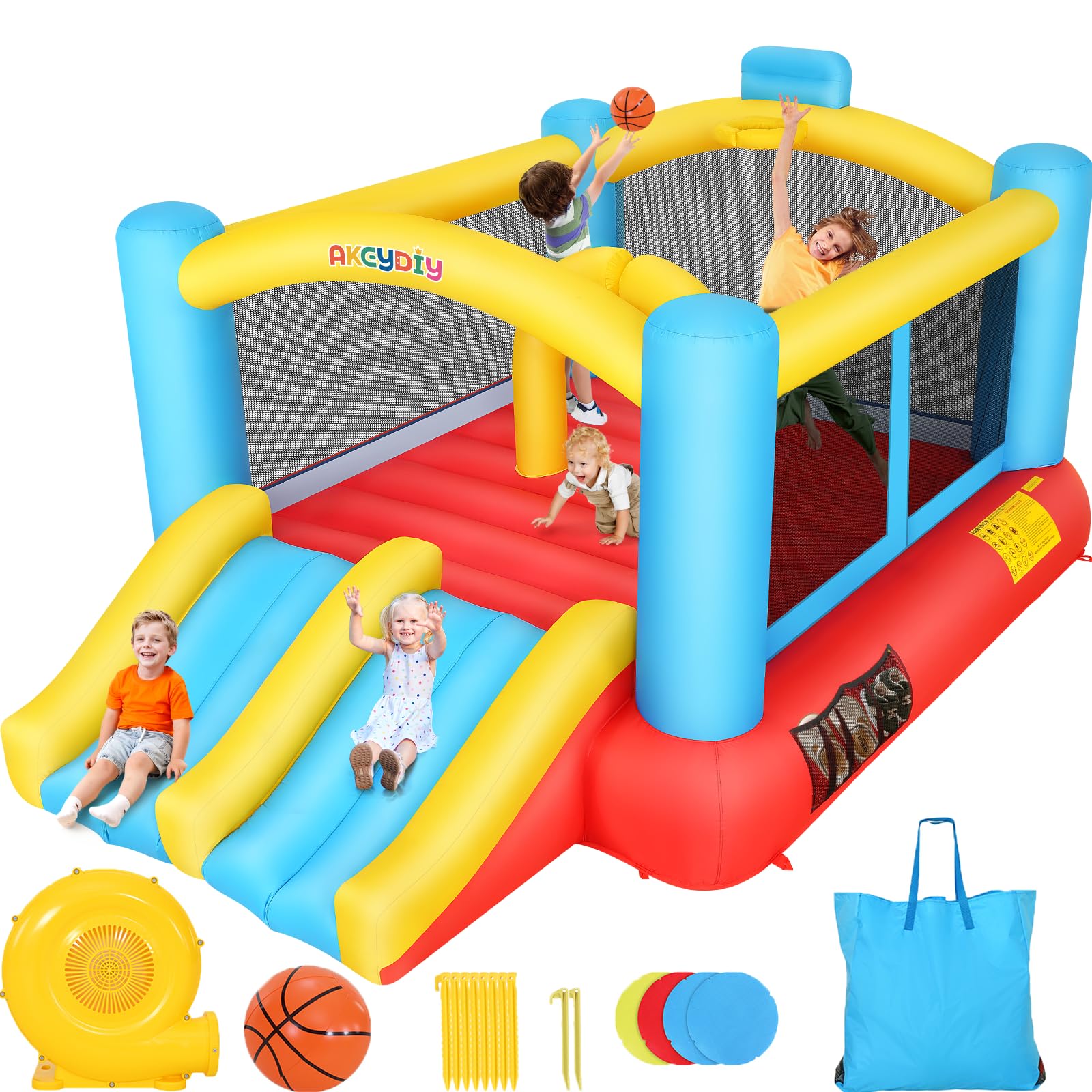 DAMAGED WITH HOLES** Bounce House, Inflatable Bounce House for Kids 3-12, Bouncy House with 2 Slides for Outdoor Backyard/Indoor, Bouncy Castle, Jump House for Toddlers Kids Party