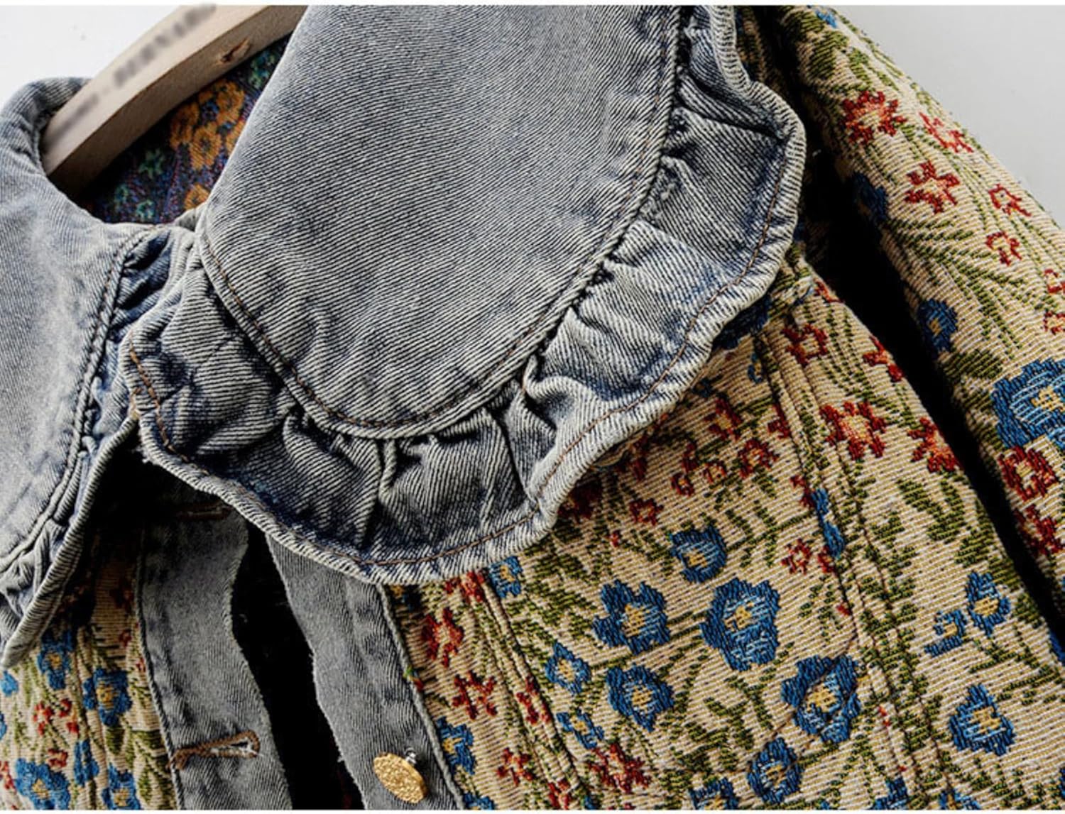 Unilexi Womens peter pan collar embroidered jean jackets Long Sleeve Jacquard versatile Denim Jackets - Image 4