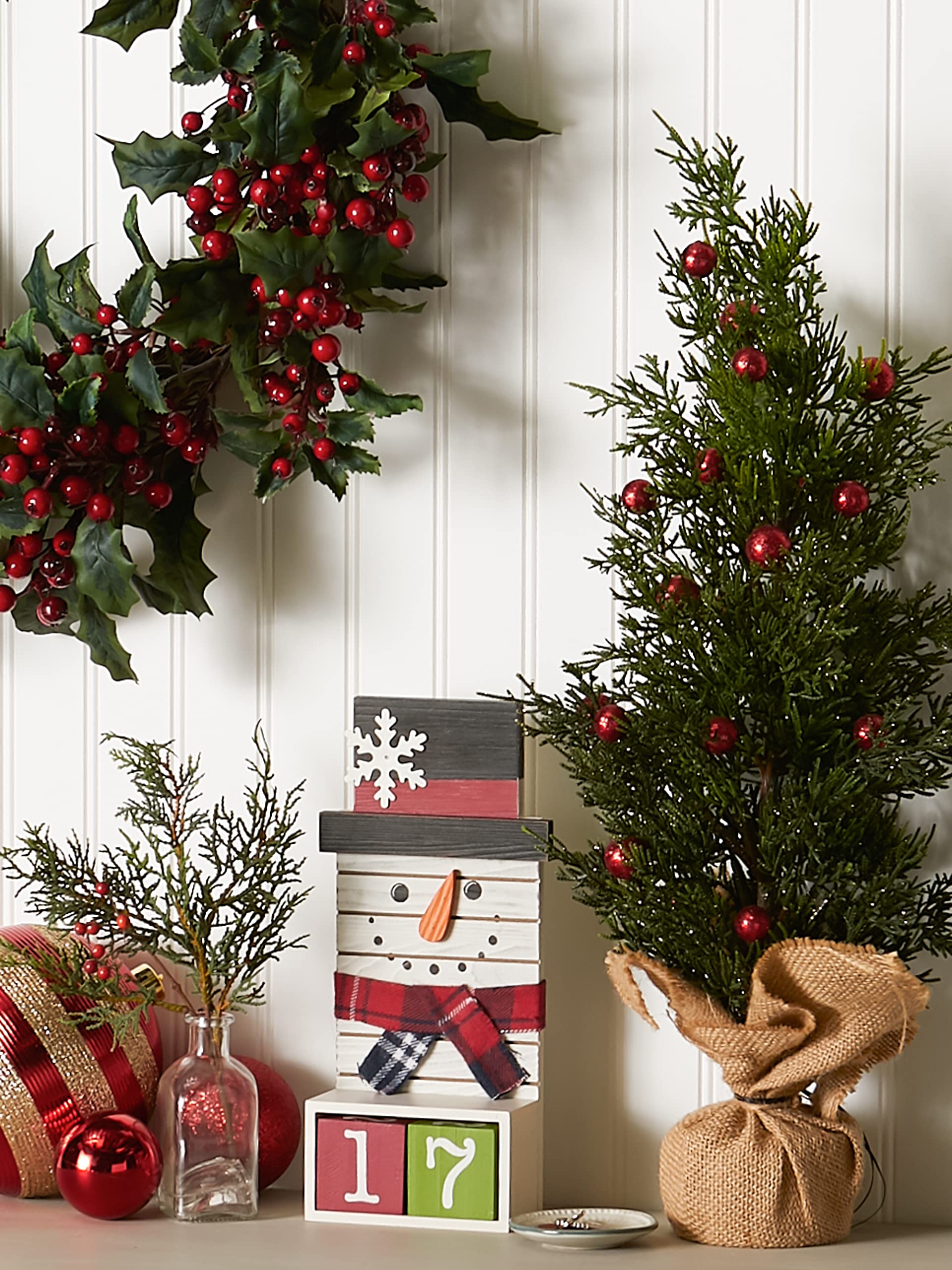 DII Urlaubs-Wanddekoration zum Aufhängen, 11 x 5, quadratischer Schneemann, Adventskalender, 3-teilig