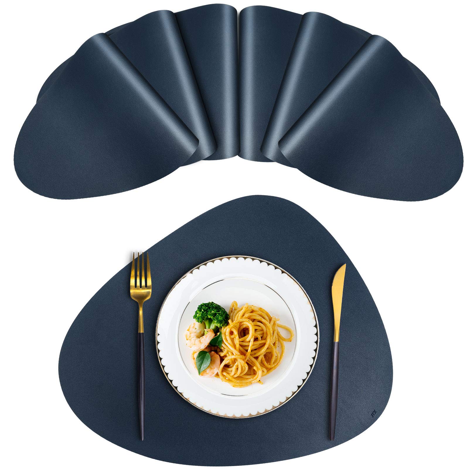 JTX Leather Placemats for Dining Table Set of 6, Heat-Resistant Non-Slip Washable Insulation Coffee Mats Nordic Style Kitchen Place Mats Set (Placemats Set of 6, Blue)