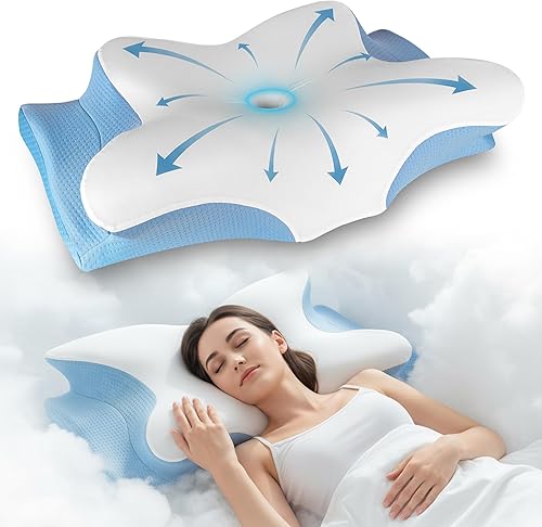 YESINDEED Almohada refrescante para aliviar el dolor soporte cervical para dormir, diseño de espuma viscoelástica contorneada para dolor de cuello y