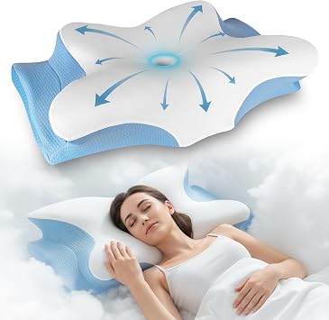 YESINDEED Pain Relief Cooling Pillow Cervical Neck Support for Sleeping, Contoured Memory Foam Design for Neck and Shoulder Pain, Ergonomic Sleep Solution for Side Sleepers, Snoring, Posture