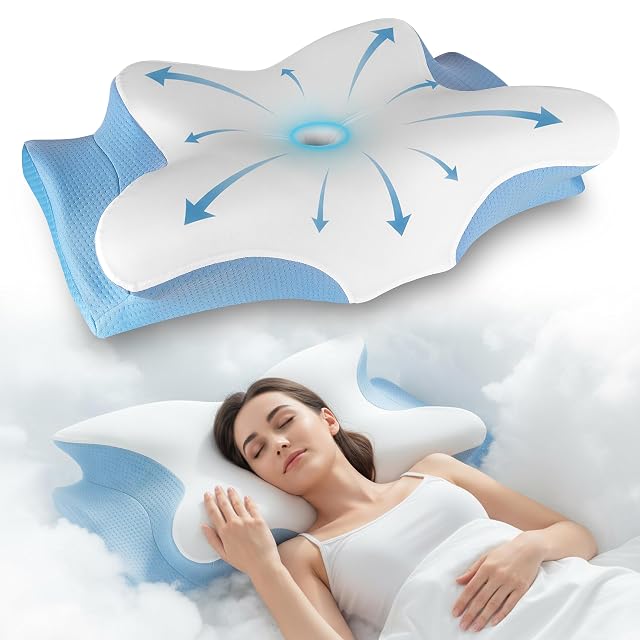 YESINDEED Pain Relief Cooling Pillow Cervical Neck Support for Sleeping Contoured Memory Foam Design for Neck and Shoulder