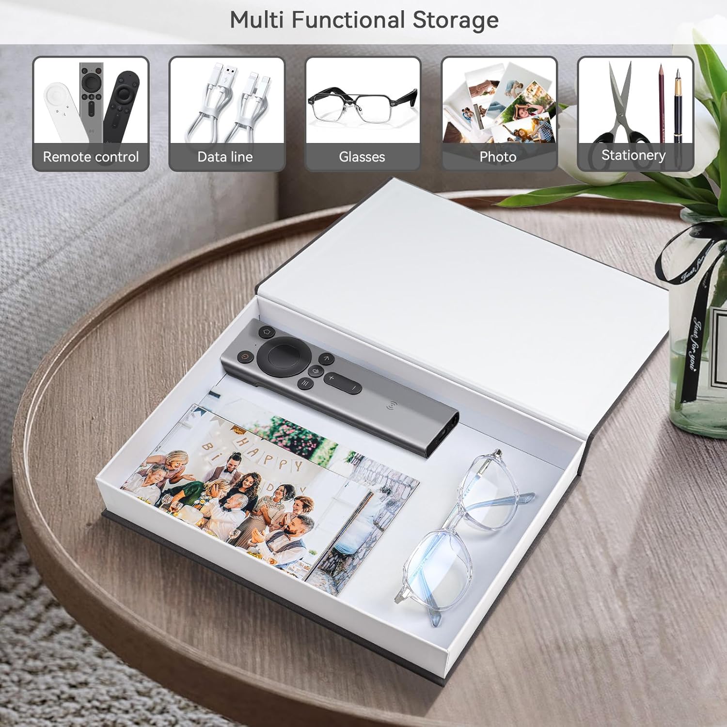 Aesthetic Decorative Books -Set of 3 Minimalist Linen Hardcover Faux/Fake Books for Coffee Table Home Decor Living Room Decoration, Photo Storage or as a Keepsake Box(Black-gray-beige-luxury) - Image 5