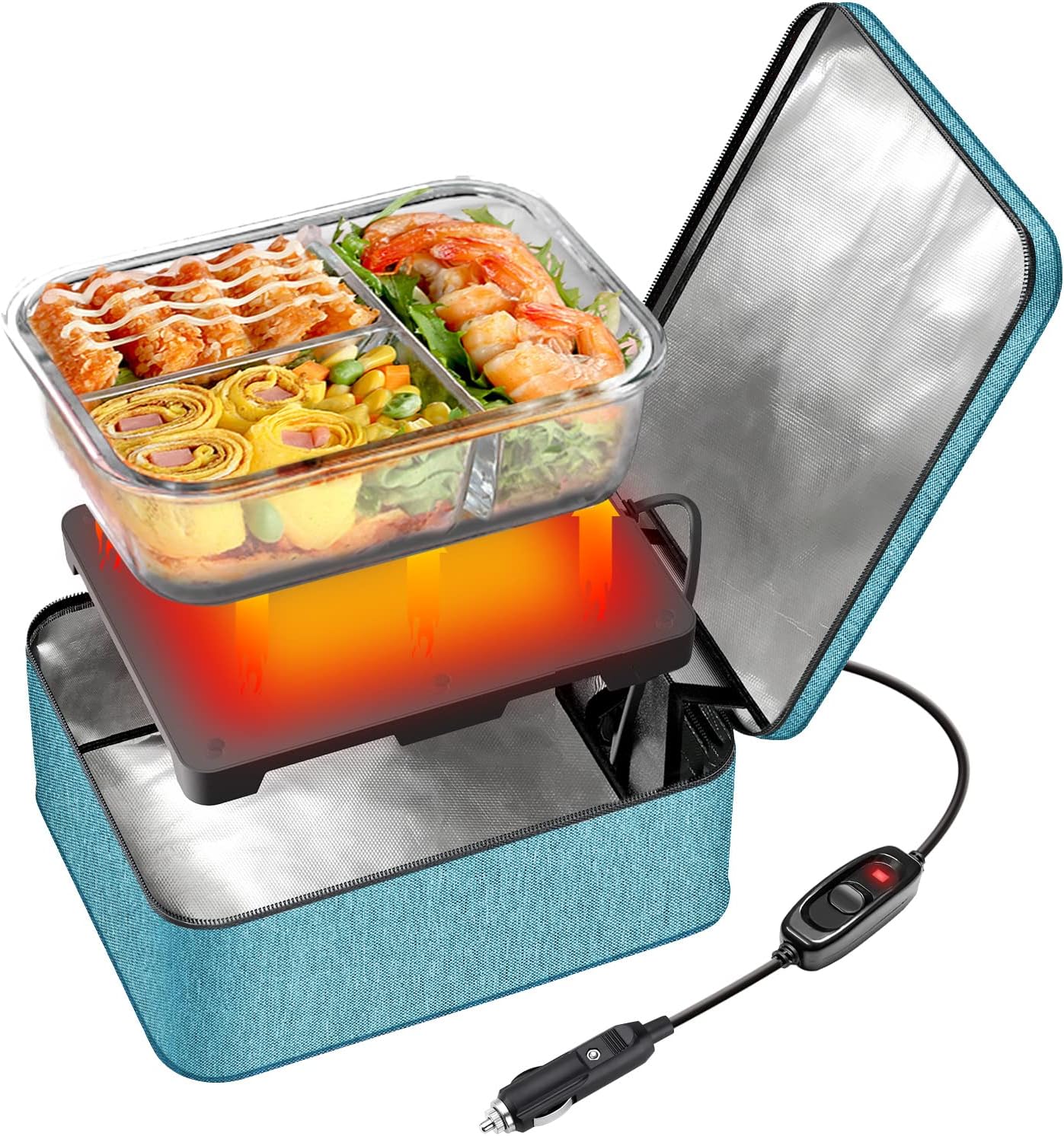 SabotHeat Portable Car Microwave - 12V 40W Mini Personal Car Oven with On/Off Switch for Reheating & Raw Food Cooking, Portable Food Warmer for Trip, Outdoor Work, Camping (Green)