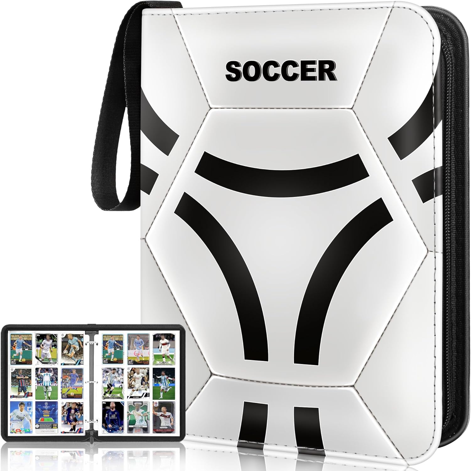 Soccer Card Binder, 2025-2026 Soccer Trading Cards Binder with Wristband, 990 Double Sided Pockets Sleeves PU Card Albums Fit for Sports Cards for Collectors Boys and Girls Fans Gift