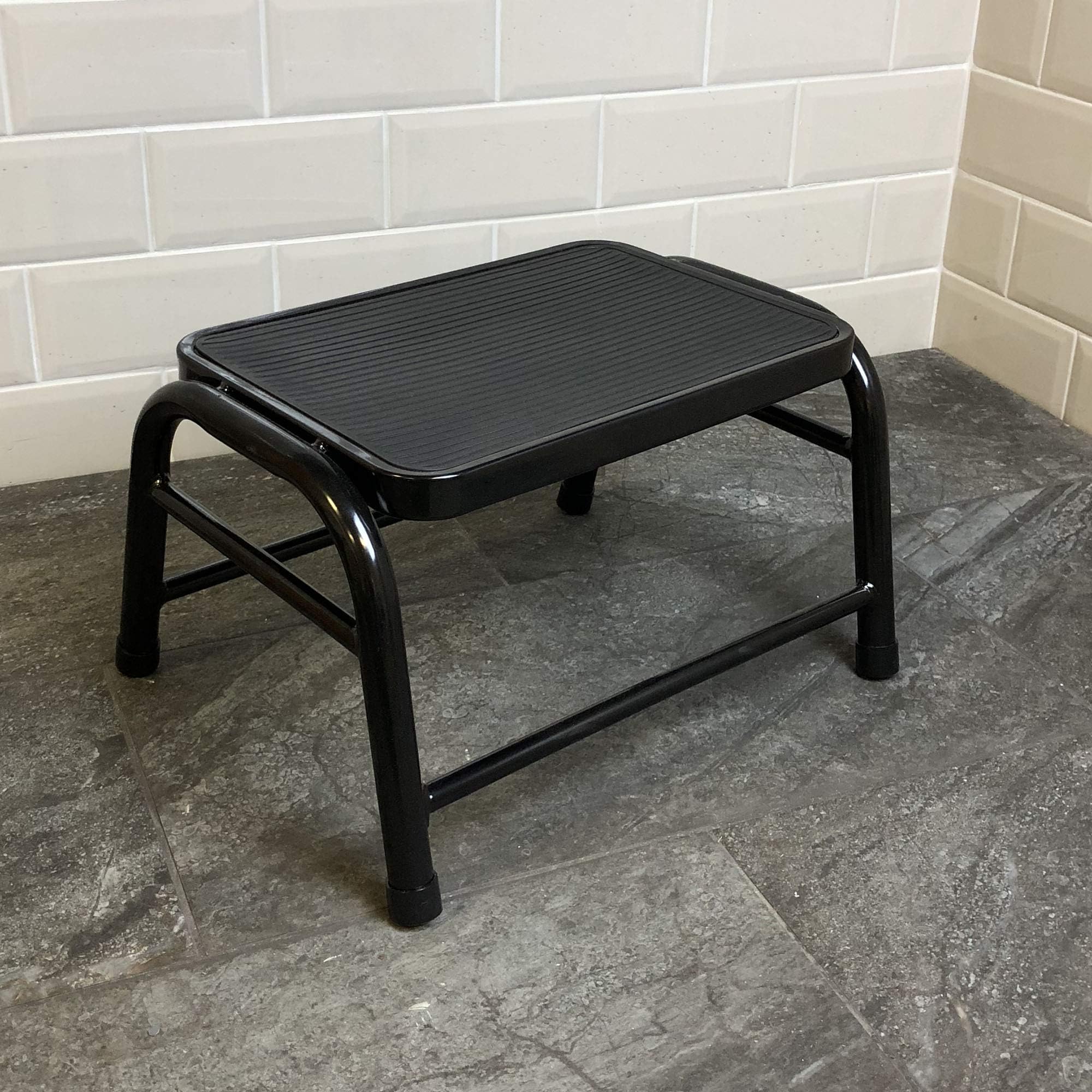 Home Vida One Step Stool Metal Anti Slip Rubber Mat In Black, Bathroom Kitchen Baby