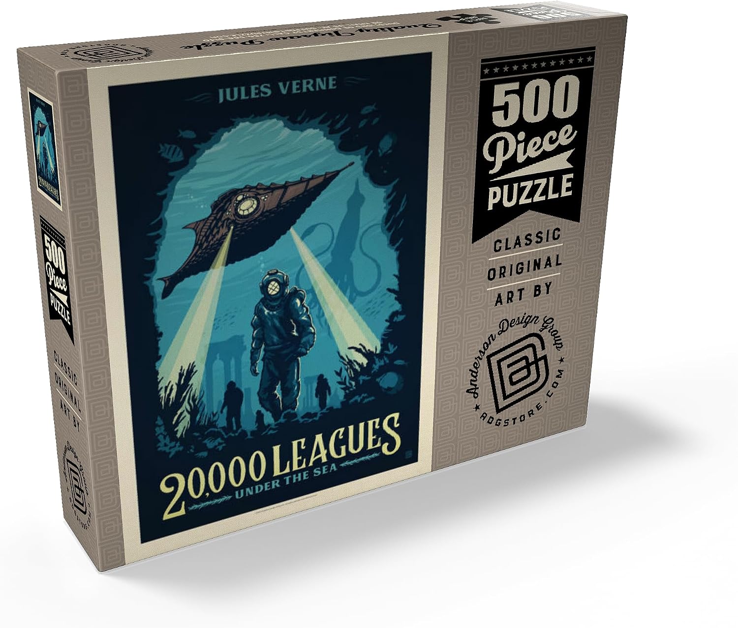 MyPuzzle 20,000 Leagues Under The Sea: Jules Verne, Vintage Poster - Premium 500 Piece Jigsaw Puzzle for Adults