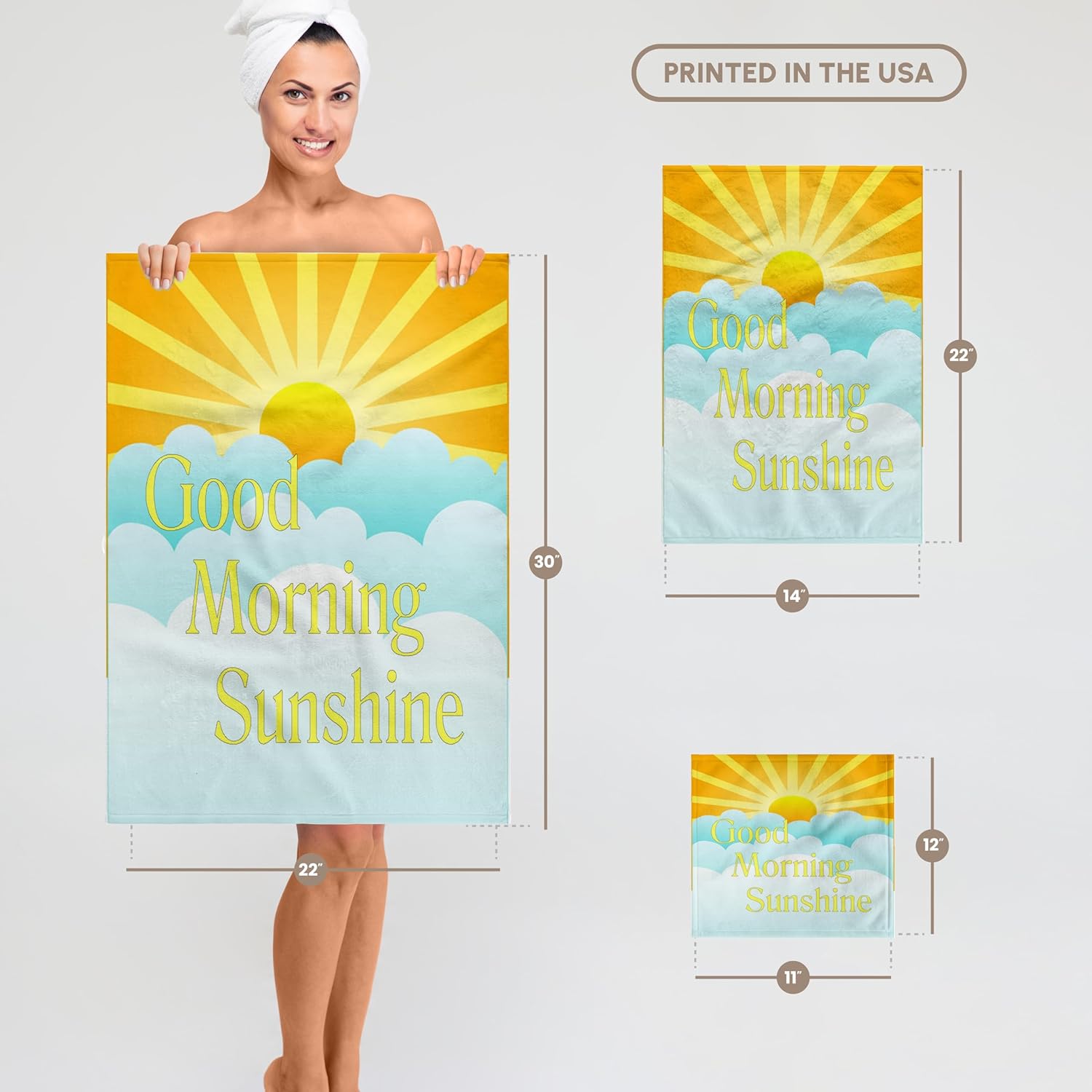 3dRose Image of Good Morning Sunshine Cartoon Sun and Clouds 22x30 Bath Hand Pool Towel