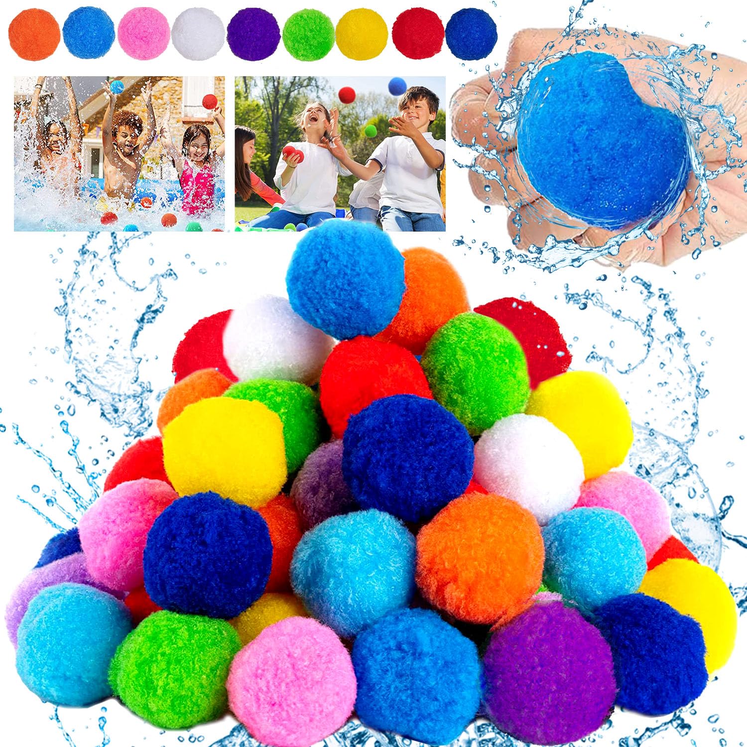 Reusable Water Balls, 54 Pieces Plush Water Ball, Water Splash Ball, Reusable Water Ball, Water Balloon for Children, Colourful Water Bombs for Summer Outdoor Party