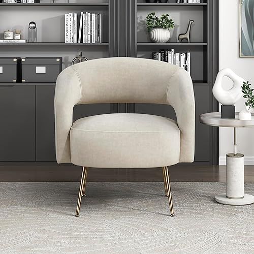Miniatura 5 de Lexicon Mid-Century - Silla decorativa de terciopelo moderna con respaldo abierto, patas de metal dorado, sillón curvado tapizado para sala de