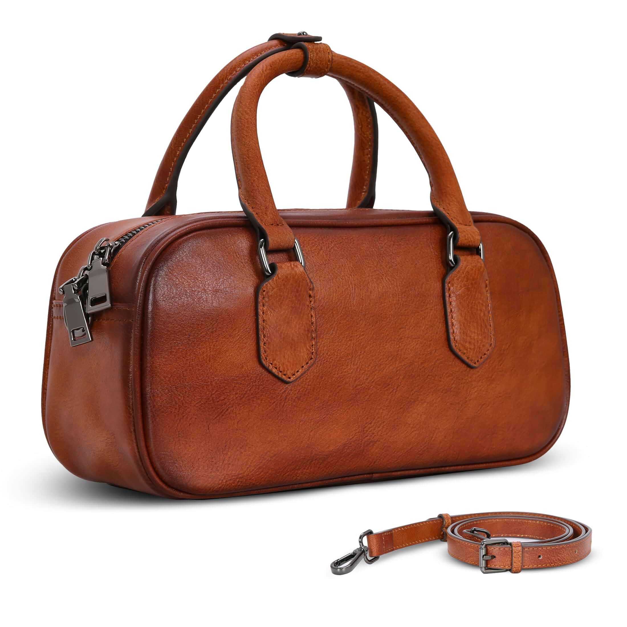 HESHE Genuine Leather Crossbody Bags for Women Small Shoulder Bags 3 Removable Straps,Contrast-color Binding Stitch,Magnetic Buckle,Retro Western Style,Large Capacity,Cute Handbag,Travel,Daily