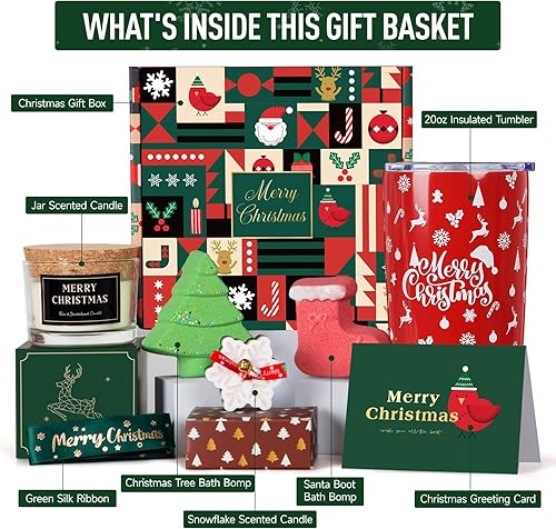 Miniatura 6 de Regalos de Navidad para mujeres  Vaso aislado con vela de spa relajante de Navidad, cesta de regalo de agradecimiento para ella, mamá, esposa,
