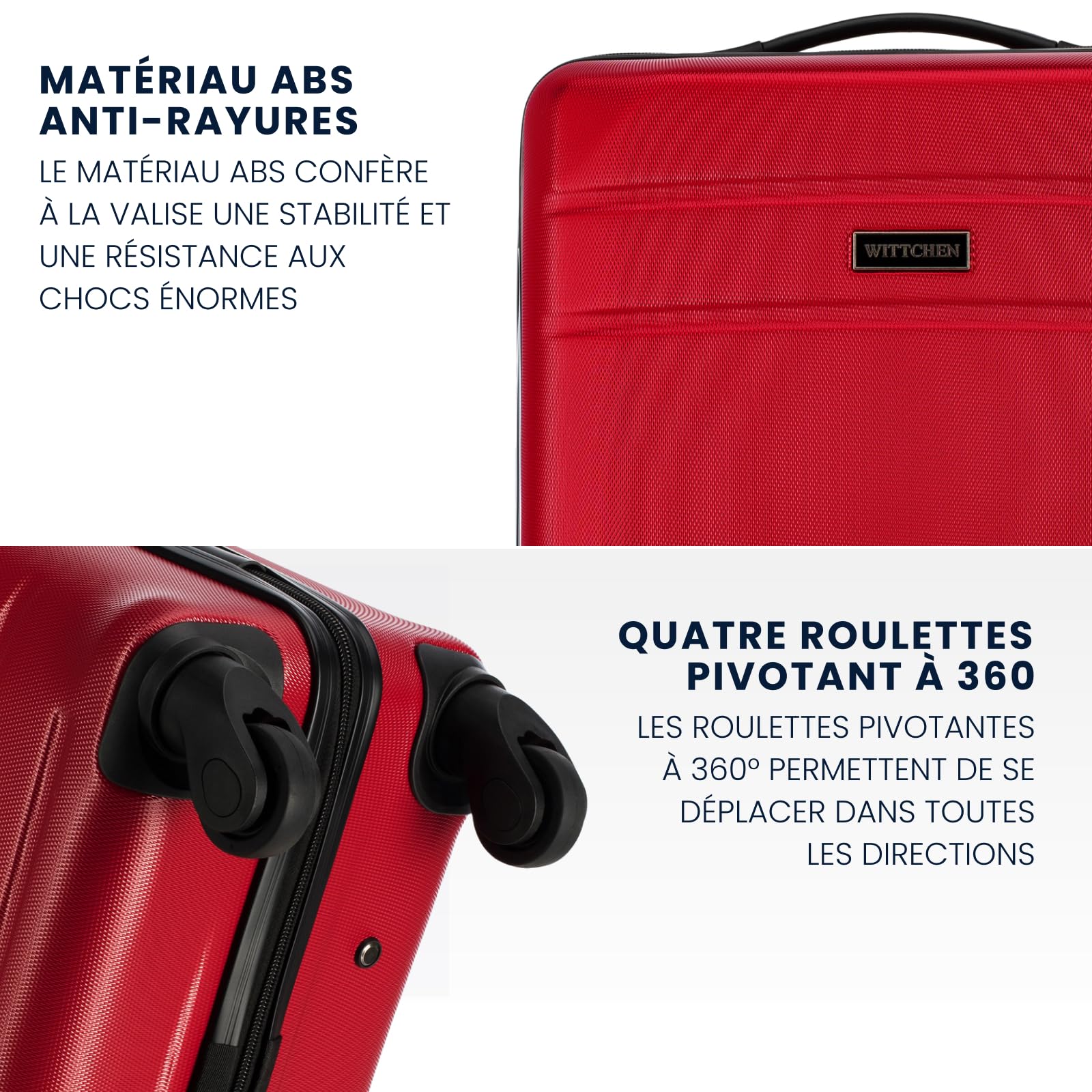 WITTCHEN Valise de Voyage Bagage à Main Valise Cabine Valise Rigide en ABS avec 4 roulettes pivotantes Serrure à Combinaison Poignée télescopique Globe Line