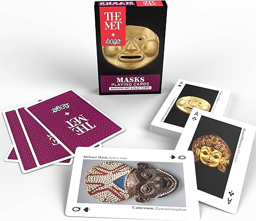 LINGO The MET Masks - Tarjetas educativas con preguntas clave - Juegos de cartas de viaje - Baraja de cartas con temática artística