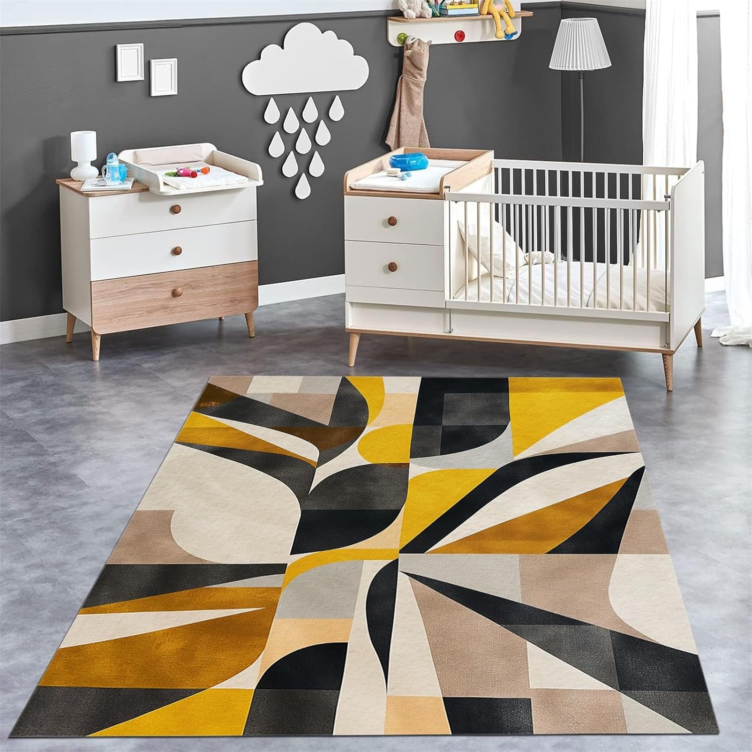 Grey Yellow Black Brown White Geometry Rug for Living Room Bedroom Diningroom Luxury Art Decor Home Office Guestroom Floor Carpet Indoor Outdoor Rug Mat Abstract Design Carpet 2 x 3 ft
