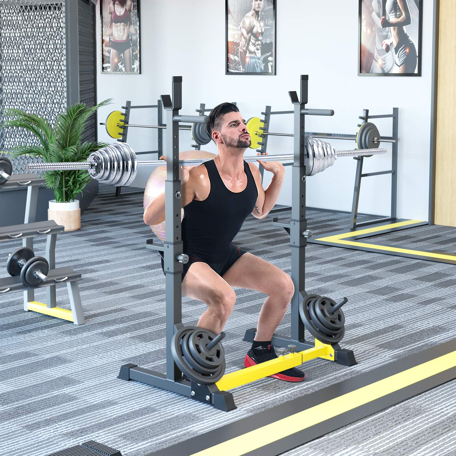 Squat Rack, Support d'Haltères Réglable, Cages de Squat Multifonction, Repose Haltères, Chandelles Musculation pour Gym, Domicile Max.250 kg