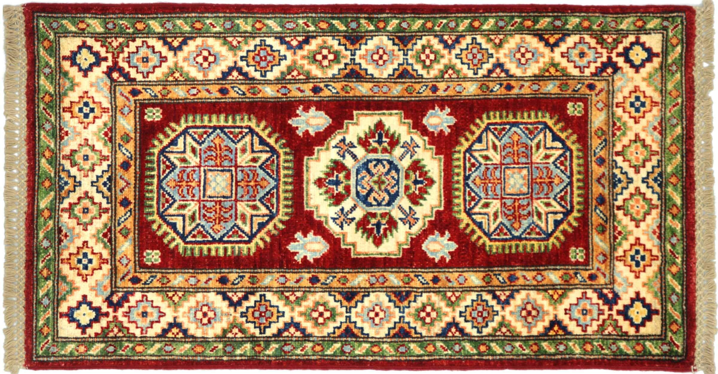 Tapis afghan Kazak rouge 60 x 90 cm authentique tapis d'orient noué main