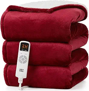 EHEYCIGA Heated Blanket Electric Blanket Throw - Heating Blanket with 6 Heating Levels & 10 Hours Auto Off, Soft Cozy Sherpa Washable Blanket with Fast Heating, 50 x 60 Inches, Burgundy