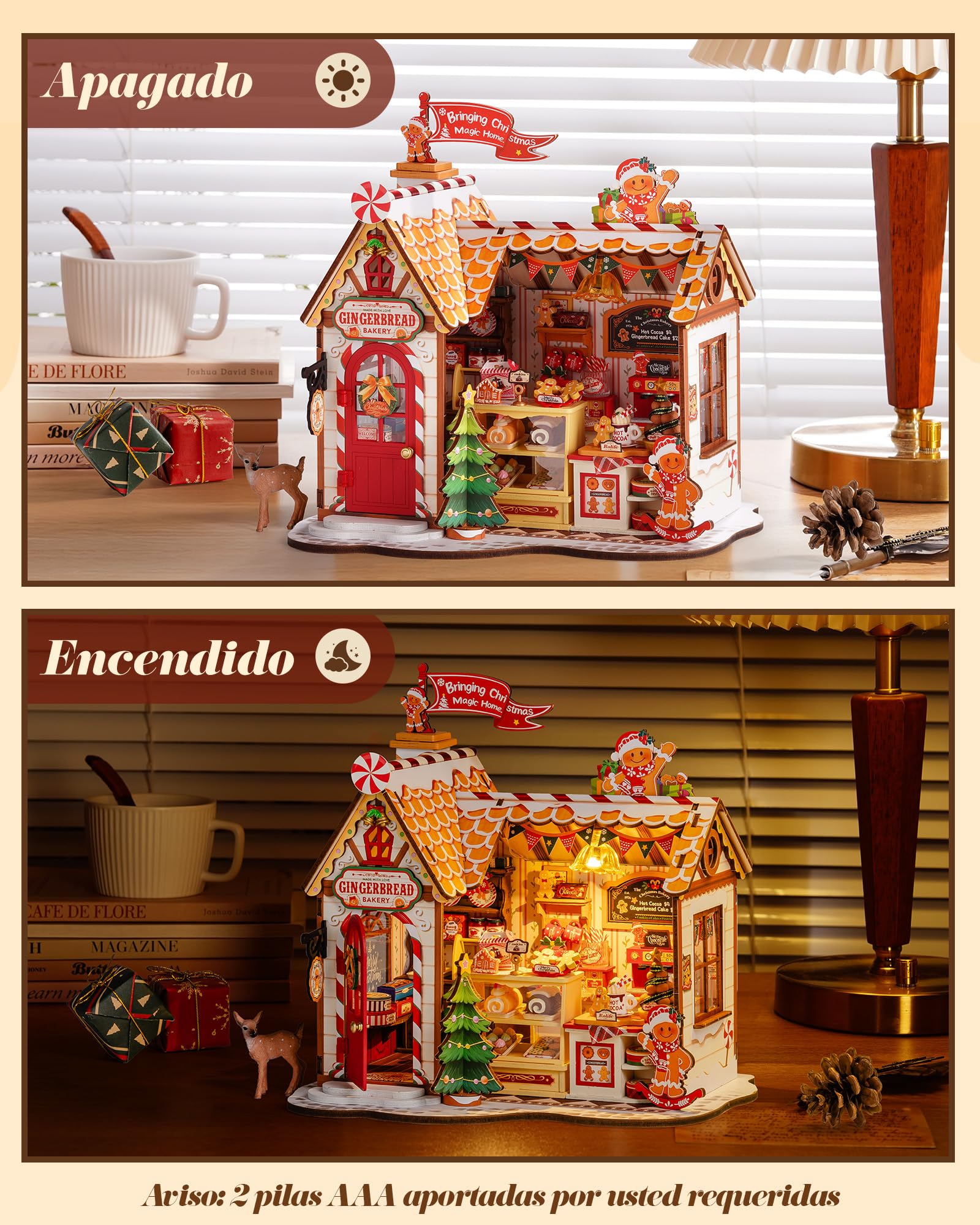 Rolife Maquetas Puesto de Dulces de Navidad-170 Piezas DIY Miniature House Diorama, Casas Miniaturas para Montar Puzzle 3D Madera para Adultos ¡Ningún Pegamento Necesario Adornos de Navidad