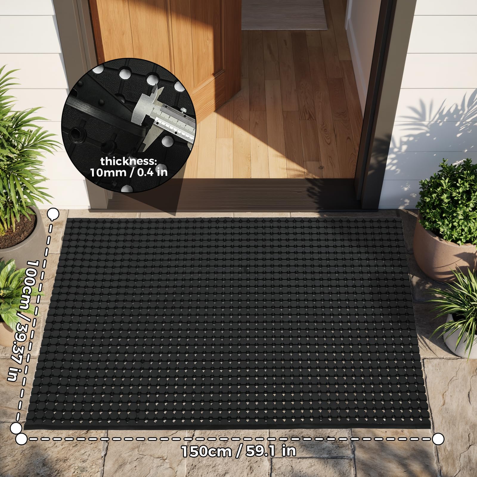jxgzyy Ringgummimatte Antirutschmatte Schmutzfangmatte Gummimatte fußmatte außen Drainagematte für Eingangsbereich, Garage, Küche & Außenbereich 100 x 150cm